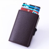 Portofel, pentru Carduri, Brown, Slim, 5-6 carduri, Piele ecologica, slot din aliaj de aluminiu cu design RFID, 9.8 cm h, 6.5 cm l, 2 cm grosime, Multicolor, Oem