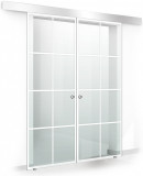 Usa culisanta Boss &reg; Duo model Residence alb, 95+95x215 cm, sticla Gri securizata, glisanta in ambele directii, Modern Glass Art