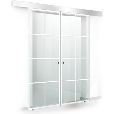 Usa culisanta Boss &reg; Duo model Residence alb, 60+60x215 cm, sticla Gri securizata, glisanta in ambele directii