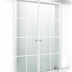 Usa culisanta Boss ® Duo model Residence alb, 85+85x215 cm, sticla Gri securizata, glisanta in ambele directii