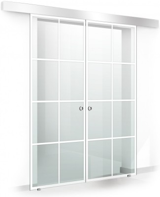 Usa culisanta Boss &amp;reg; Duo model Residence alb, 60+60x215 cm, sticla Gri securizata, glisanta in ambele directii foto