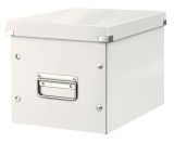 Cutie depozitare Leitz WOW Click &amp; Store, carton laminat, partial reciclat, pliabila, cu capac si maner, 26x24x26 cm, alb