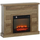HOMCOM Șemineu Electric cu Flacără 3D, Oprire Automată, &Icirc;ncălzire Reglabilă și Temporizator, 96,5x22x81,7 cm, Lemn Natural | Aosom Romania