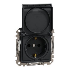 Priza simpla schuko cu capac Schneider Sedna IP44 antracit SDD214023