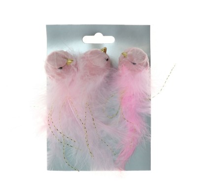 Decoratiune Craciun, tip pasare, roz, 13 cm, set 3 bucati, SYWWTSB-662185 foto