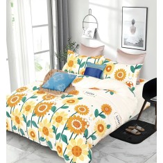 Lenjerie de pat pentru o persoana cu husa de perna patrata, Iliotropio, bumbac mercerizat, multicolor