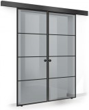 Usa culisanta Boss &reg; Duo Black model Park negru, 80+80x215 cm, sticla gri securizata, glisanta in ambele directii