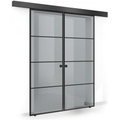 Usa culisanta Boss &reg; Duo Black model Park negru, 60+60x215 cm, sticla gri securizata, glisanta in ambele directii