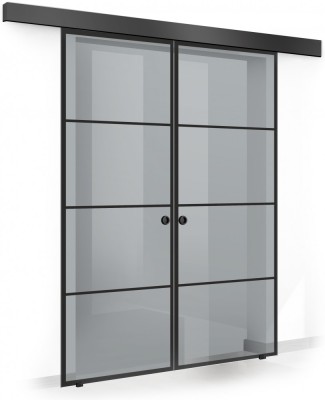 Usa culisanta Boss &amp;reg; Duo Black model Park negru, 60+60x215 cm, sticla gri securizata, glisanta in ambele directii foto