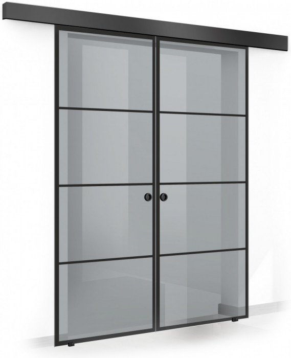 Usa culisanta Boss &reg; Duo Black model Park negru, 60+60x215 cm, sticla gri securizata, glisanta in ambele directii