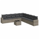 Cumpara ieftin Set mobilier de gradina cu perne, 10 piese, gri, poliratan