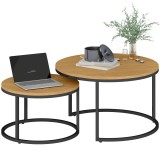 HOMCOM Set de 2 mese de cafea gigogne suprapozabil design industrial blat de ciment picioare din metal maro | Aosom Romania