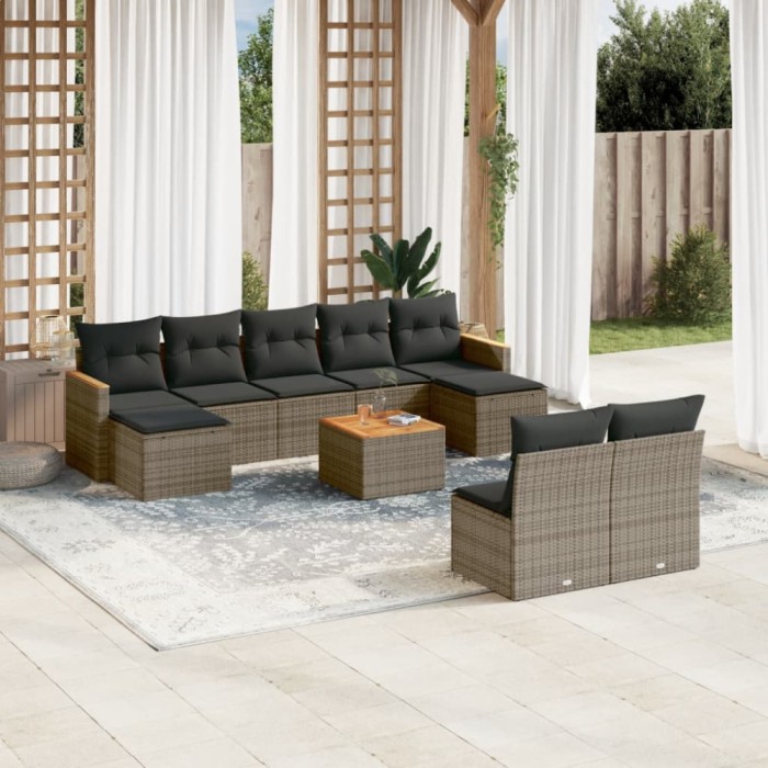 Gossi set mobilier de gradina cu perne, 10 piese, gri, poliratan