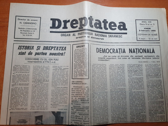 ziarul dreptatea 9 februarie 1990-istoria si dreptatea sunt de partea noastra