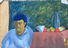Tablou / lucrare DRAGOTĂ Andreea, cca 70 x 50, acrilic pe carton subtire, stampila Universitatea de Arta Bucuresti pictor roman arta