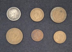 Set monede vechi 1Leu argint Carol l / 2 Bani Carol l / 20 Lei Carol ll / 5Lei Mihai l / 20 Lei Carol ll / 10 Lei Carol ll