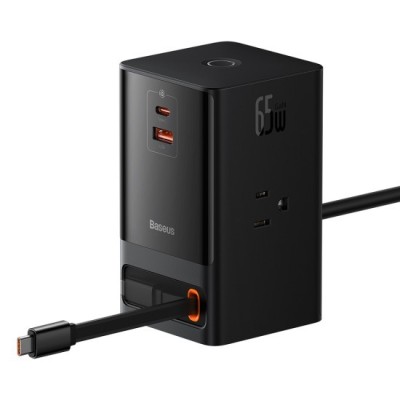 Incarcator 3 x AC, USB, Type-C cu Cablu Type-C, 65W, US Plug - Baseus (PSLR000101) - Black foto