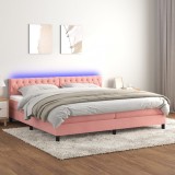 Cumpara ieftin Pat cu arcuri, saltea &amp; LED, roz, 200x200 cm, catifea
