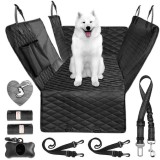 Husa Auto Protectie Scaun Caini Pisici Impermeabila 147x137cm + Lesa Amortizor &amp; Sac Excremente, Negru, Universala