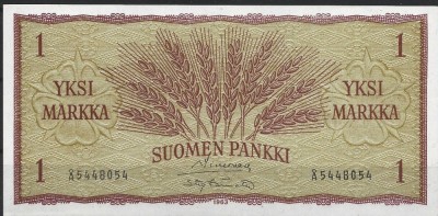 !!! FINLANDA - 1 MARKKA 1963 - P 98 a 15 - UNC / CEA DIN SCAN foto