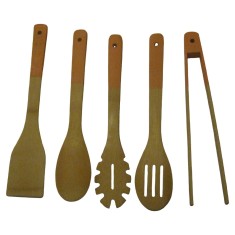 Set 5 ustensile de bucătărie Crofton, bambus, roz, natur