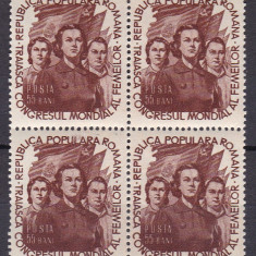 ROMANIA 1953 LP 344 CONGRESUL MONDIAL AL FEMEILOR BLOC DE 4 TIMBRE MNH