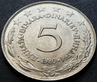 Moneda 5 DINARI / DINARA - RSF YUGOSLAVIA, anul 1980 *cod 3754 A = UNC foto
