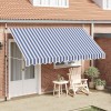Copertină retractabilă manual, dungi albastru și alb, 400 cm