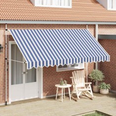 Copertină retractabilă manual, dungi albastru și alb, 400 cm
