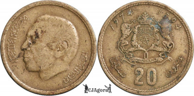 1974 20 santimat-centimes - Hassan II ( 2nd portrait ) - Maroc foto