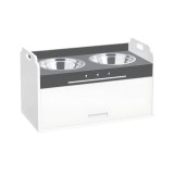 PawHut Bol pentru c&acirc;ini ridicat cu dulap de depozitare, 2 boluri cu inele antiderapante, 60 x 30 x 35,5 cm, Alb | Aosom Romania