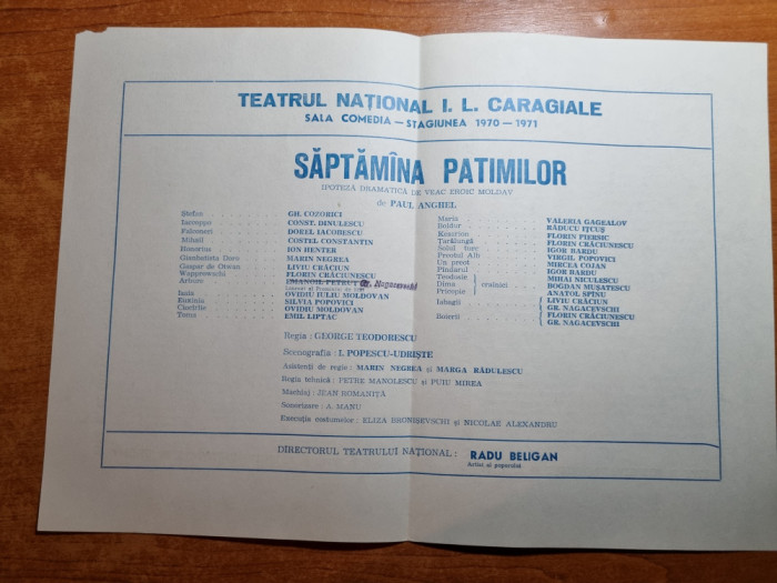 program teatrul national 1970-1971-saptamana patimimilor-cozorici,florin piersic