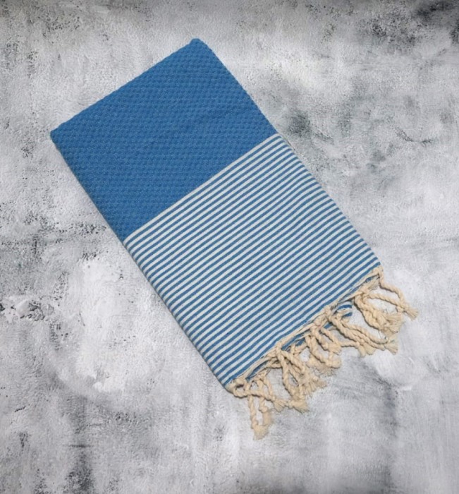 Prosop Plajă | Fouta |Tunis Albastru Ciel Cu Dungi Albe 200 x 100 cm