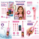 Periuta de dinti oscilanta pentru copii Gabby&amp;#039;s Dollhouse, 6000 miscari/min, 3 capete incluse, 2 baterii AAA, peri moi, impermeabila, roz