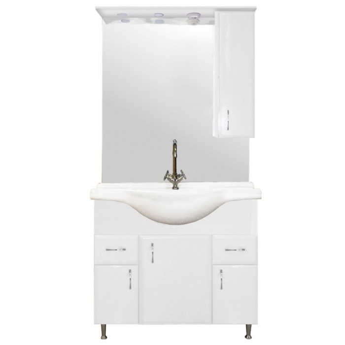 Mobilier complet de baie Bianca Plus 85, alb lucios, deschidere pe dreapta
