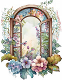 Cumpara ieftin Sticker decorativ, Fereastra cu Flori, Albastru, 77 cm, 8372ST-4, Oem