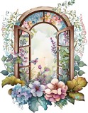 Cumpara ieftin Sticker decorativ, Fereastra cu Flori, Albastru, 77 cm, 8372ST-4, Oem