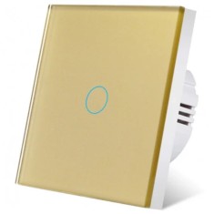 Intrerupator touch cap scara, cap cruce iUni 1F, 1 Canal, Sticla securizata, LED, Auriu