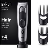 Aparat de tuns electric Braun Series 7 HC7390, Memory Safety Lock, 17 setari de lungime, 2 piepteni, Suport de incarcare, autonomie 50 minute, Negru/A