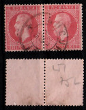 1872 Emisiunea Paris timbru 50 bani pereche cu stampila Bucuresti, Stampilat