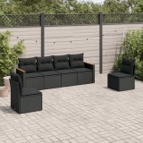 vidaXL Set mobilier de grădină cu perne, 6 piese, negru, poliratan 3258261