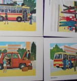 lot 4 planse didactice epoca de aur 1979 - Pe strada (orasul) - Circulatia 24x17 cm