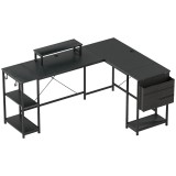 HOMCOM Birou de colț modular reversibil 168-240 cm stil industrial - raft reglabil, pungă de depozitare, suport pentru ecran | Aosom Romania