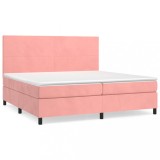 Cumpara ieftin Pat box spring cu saltea, roz, 200x200 cm, catifea