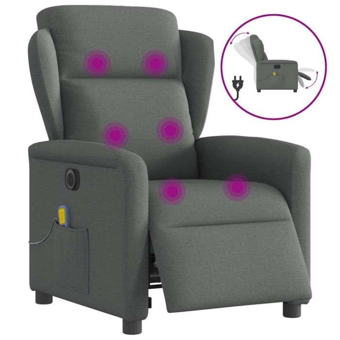 vidaXL Fotoliu electric de masaj rabatabil, gri &icirc;nchis, textil