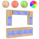 Cumpara ieftin Comode TV de perete cu lumini LED, 6 piese, stejar sonoma