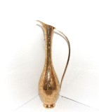 Superbă carafă cu toartă, alamă masivă, turnată și prelucrată manual, gravură și lustruire manuală - marcaj Jaipur Rajasthan, INDIA
