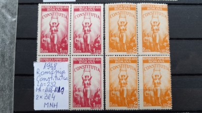 1948-Romania-Constitutia-Lp232-2 buc.-Bl4-guma orig.-MNH foto