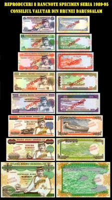 reproduceri 8 bancnote specimen seria 1989 Brunei Darussalam foto