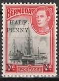 Bermuda (Colonie Britanică) 1940 - Timbru Definitiv MNH &bdquo;Iachtul Lucinda &amp; Regele George al VI-lea / Supraimprimat HALF PENNY pe 1d&rdquo; -KV1